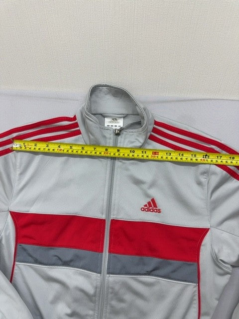 Adidas White Track Jacket Full Zip 3-Stripes Size D Polyester