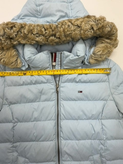 Tommy Jeans Boys Light Blue Puffer Jacket Size M Hooded Zip-Up
