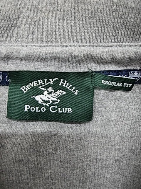 Byerly Hills Polo Club Mens Gray Logo Long Sleeve Polo Shirt Size M EUC