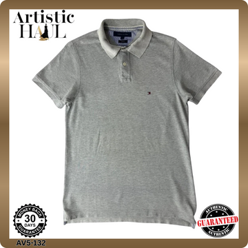 Tommy Hilfiger Men's Slim Fit Polo Shirt Gray Short Sleeve Classic Logo Size Smal