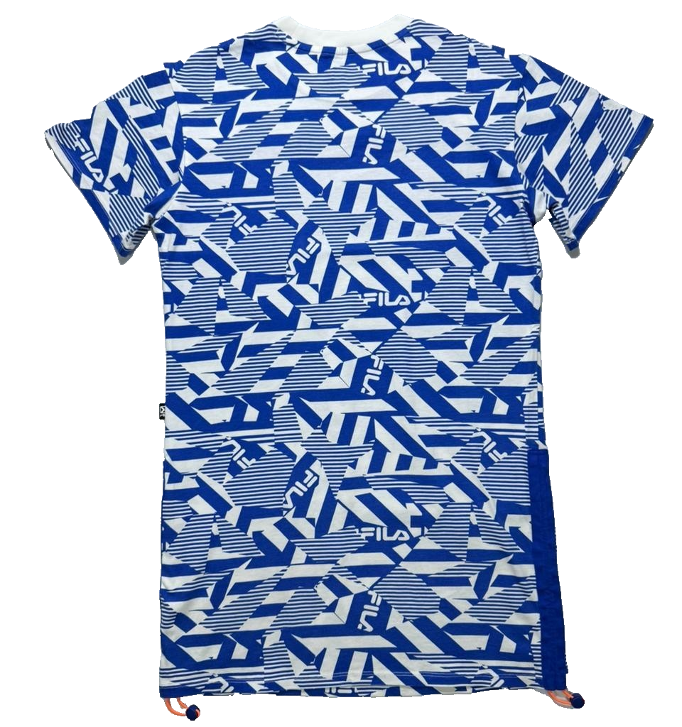Fila Men's Graphic T-Shirt Blue White All Over Print Logo Short Sleeve - Size S