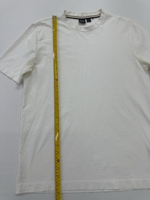 Hugo Boss Men White Logo Cotton Crew Neck T-Shirt Size M Excellent Condition