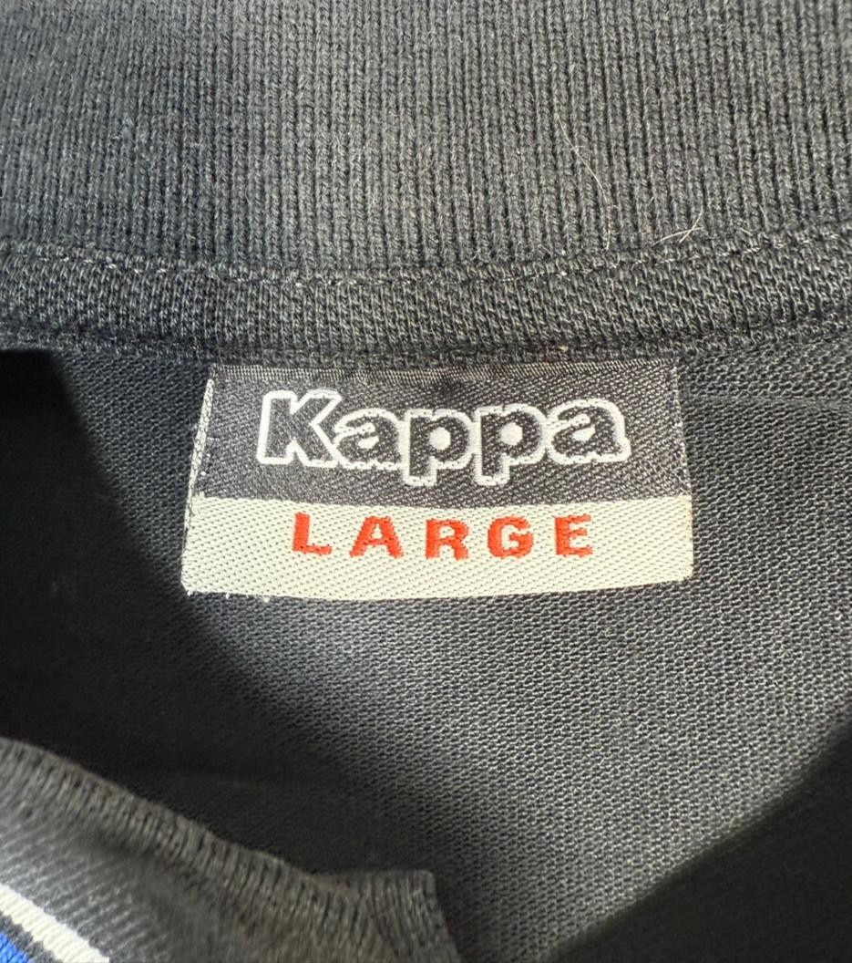 Kappa Men's Black Pique Polo Shirt Embroidered Blue Logo Short Sleeve Size L