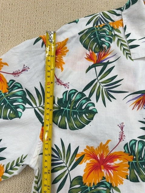 Pull&Bear Men's White Hawaiian Floral Short Sleeve Button-Up Shirt S