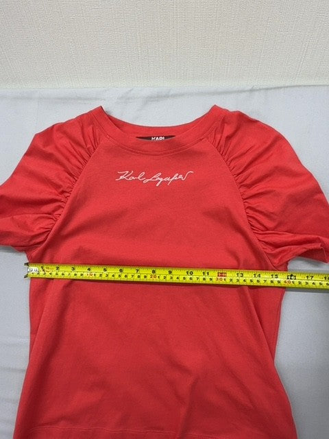 Karl Lagerfeld XS Red Cotton T-Shirt Puff Sleeves Logo XS
