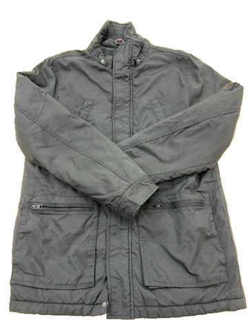 Tommy Hilfiger Denim Men's Grey Jacket L Red Flag Zipper Stand Up