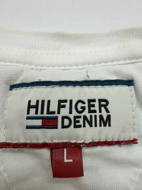 Hilfiger Denim Men White Logo Graphic T-Shirt Size L Regular Fit