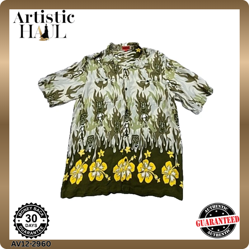 Kudeta Unisex Camo Green Hawaiian Shirt Size 3 Short Sleeve Rayon