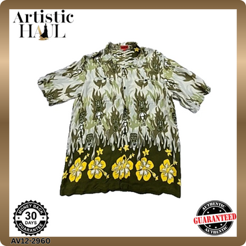 Kudeta Unisex Camo Green Hawaiian Shirt Size 3 Short Sleeve Rayon