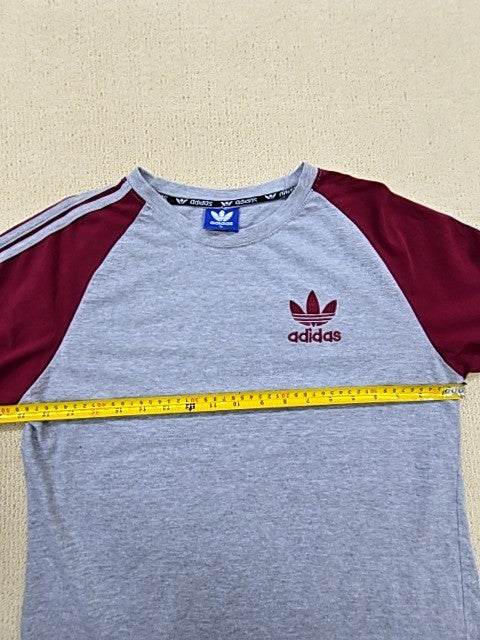 Adidas Grey Raglan Cotton T-Shirt L Short Sleeve Stripes