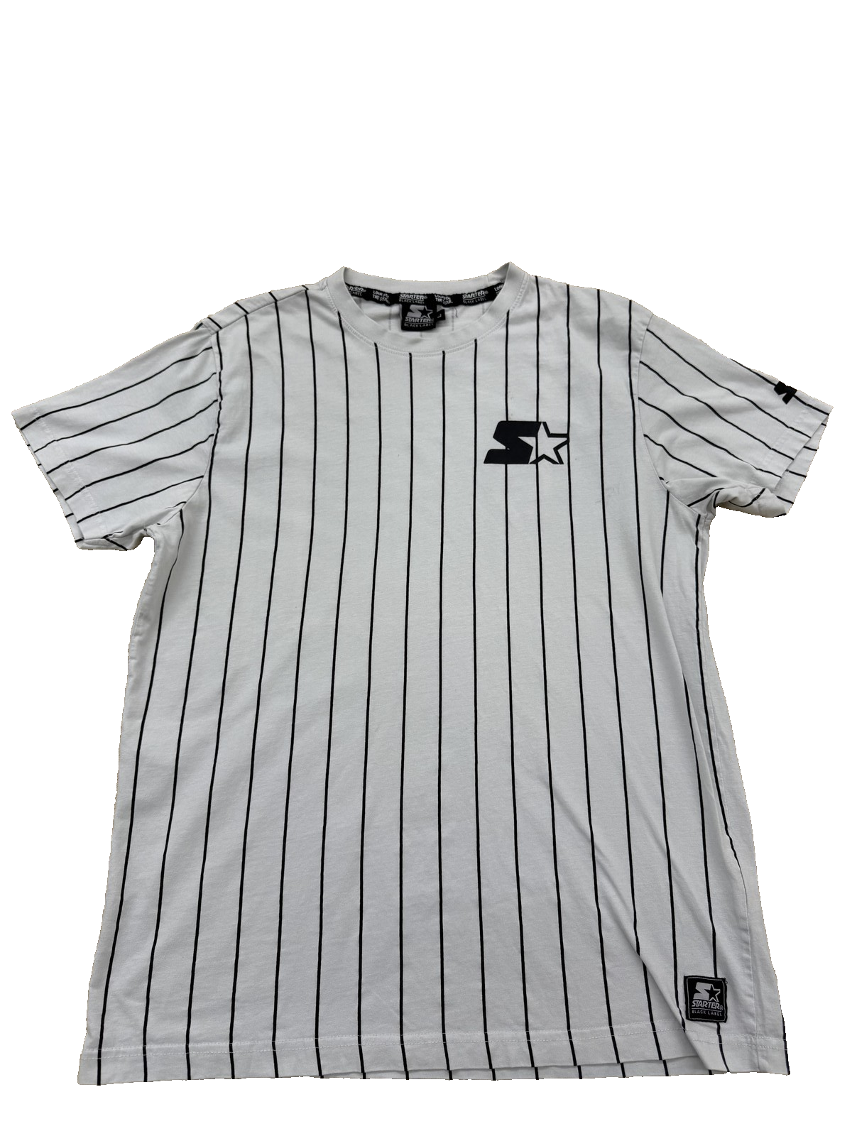 Starter White Pinstripe Crewneck Short Sleeve T-Shirt Regular