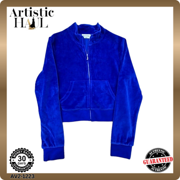 Juicy Couture Blue Velour Track Jacket Size L Signature Zipper