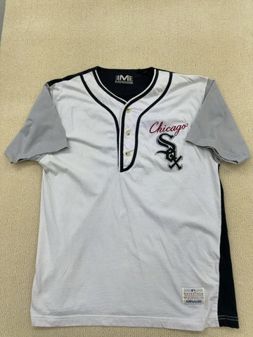 Mirage Men's White Pinstripe Baseball Jersey Size M V-Neck Button Front