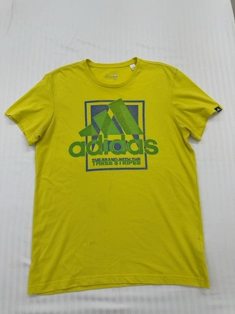 Adidas Men's Yellow Graphic Print Crew Neck T-Shirt Size M