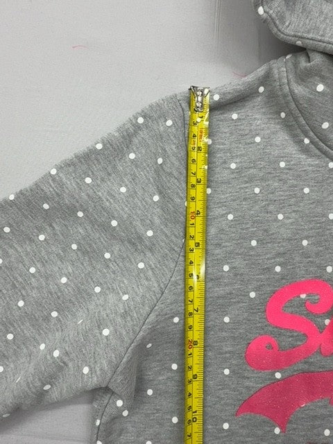 Superdry Vintage Gray Polka Dot Hoodie L Drawstring Pink Logo Unisex