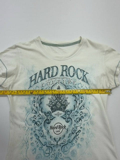 Hard Rock Women Cream Graphic T-Shirt Size S Soft Jersey Knit Regular