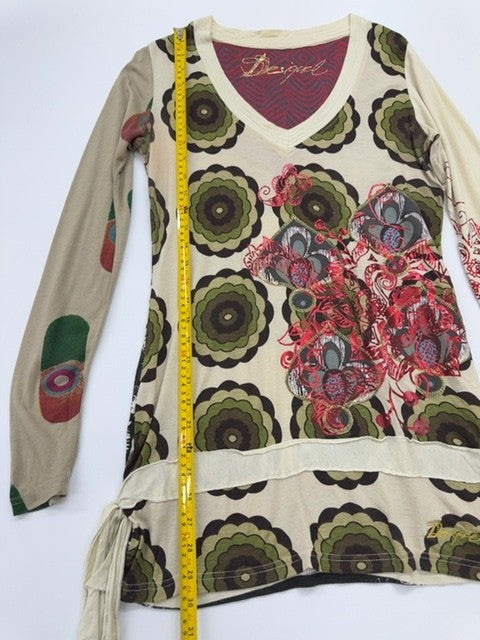 Desigual Women's Cream Floral Embroidered Tunic Top Size L