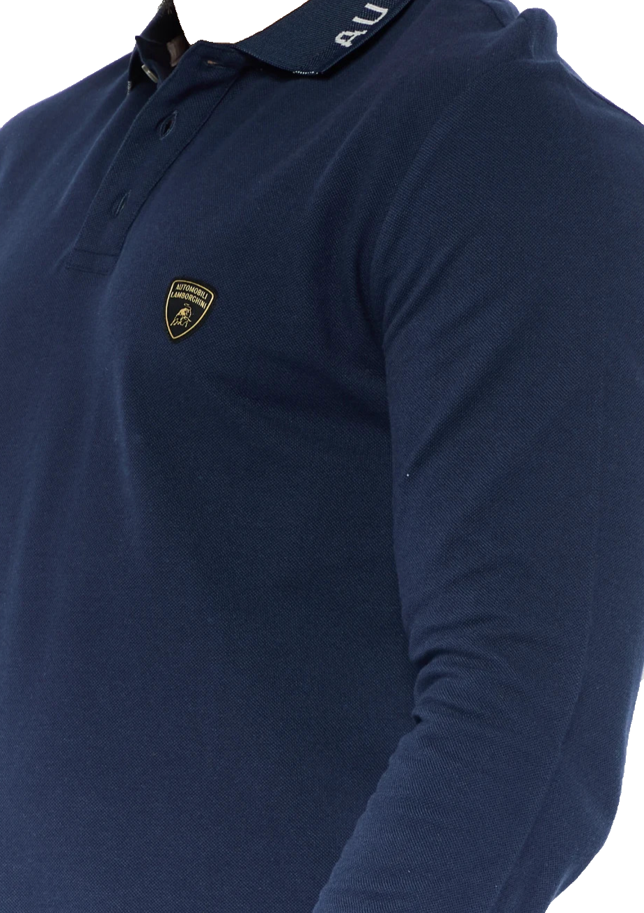 Automobili Lamborghini Men's Polo Navy Blue Long Sleeve Size XL Luxury Logo