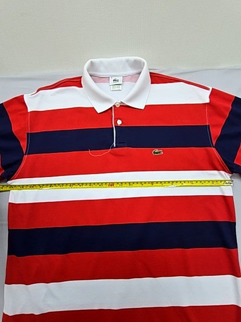 Lacoste Men's Red White Navy Striped Polo Shirt Short Sleeve Cotton