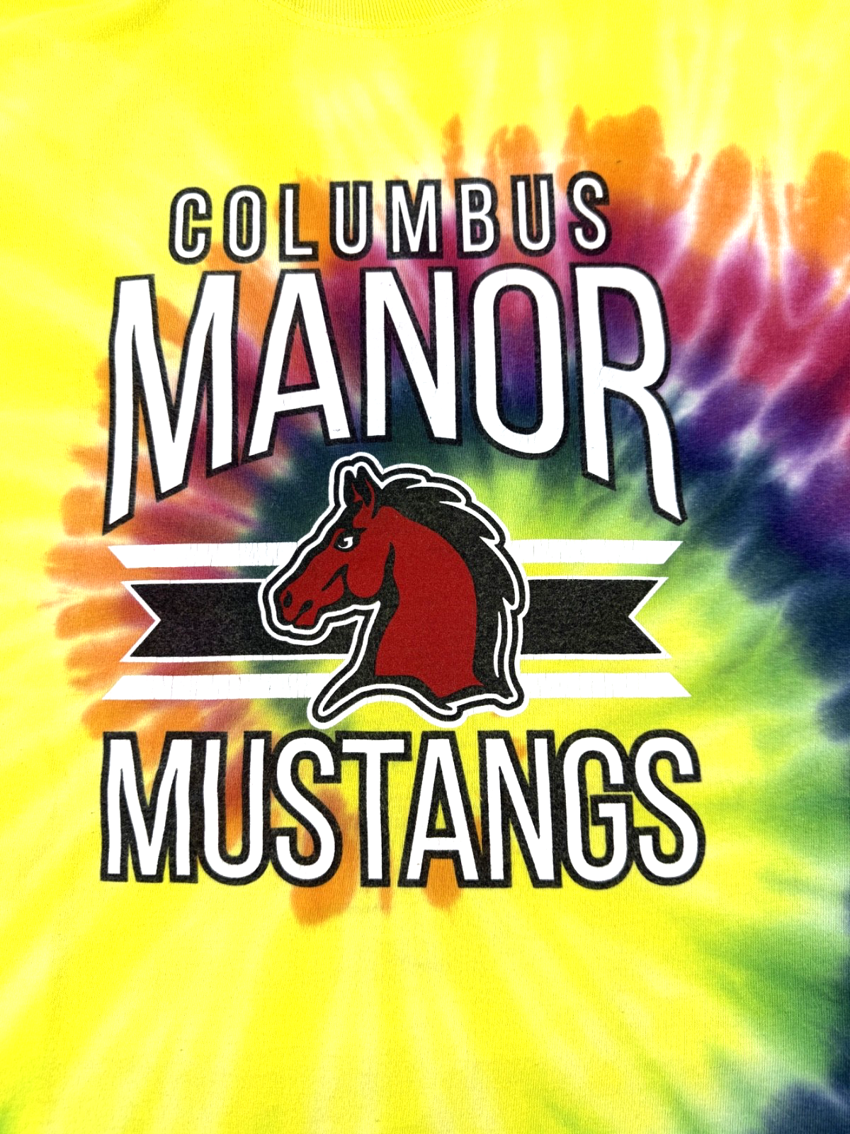 Port & Company Columbus Manor Mustang Rainbow Tie-Dye T-Shirt, Unisex XL