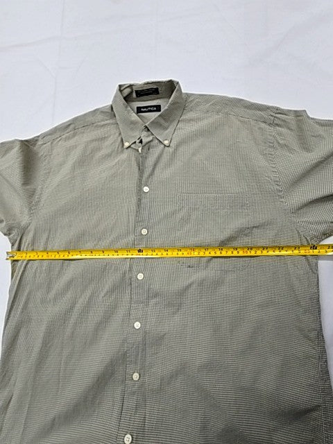 Nautica Men's Gray Checkered Dress Shirt 16x34/35 100% Cotton