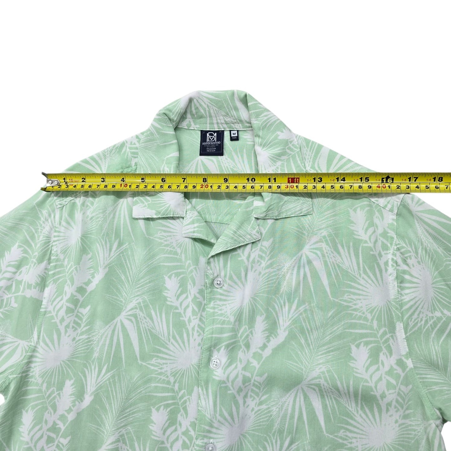 Maison Blaggio Men's Green Tropical Print Camp Collar Shirt M