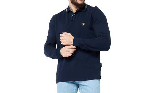 Lamborghini Men's Multicolor Polo Shirt – Size XL, Logo, Long Sleeve
