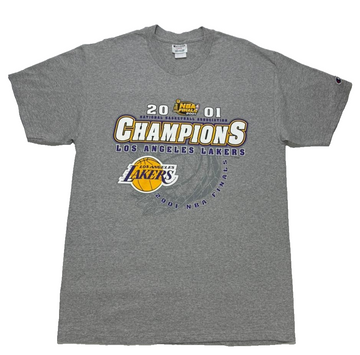 2001 Lakers Nba Finals Championship T-Shirt Men's | Size: L | Gray | Short Sleeve