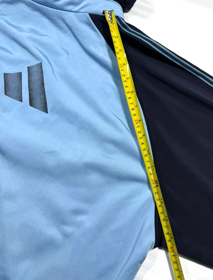 Adidas Track Jacket In Light Blue And Navy Blue With A Hood - Size M