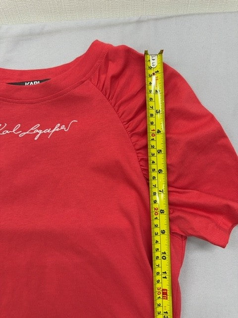 Karl Lagerfeld XS Red Cotton T-Shirt Puff Sleeves Logo XS