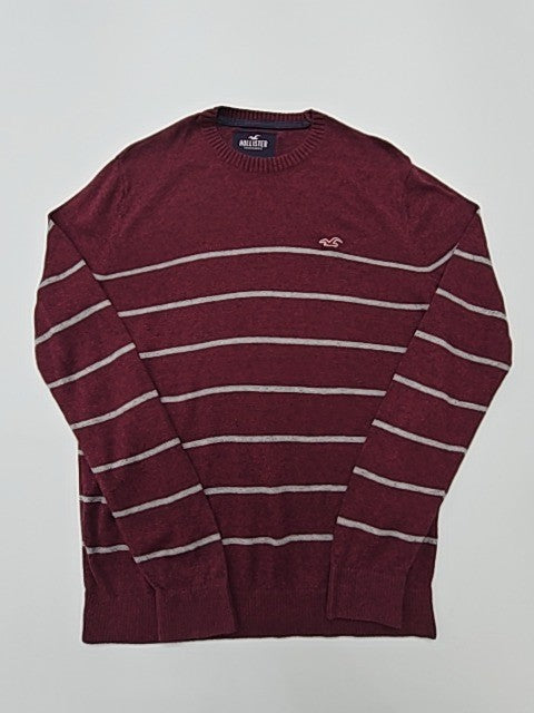 Hollister Men's Burgundy Striped Crewneck Sweater Size M Regular Fit Used