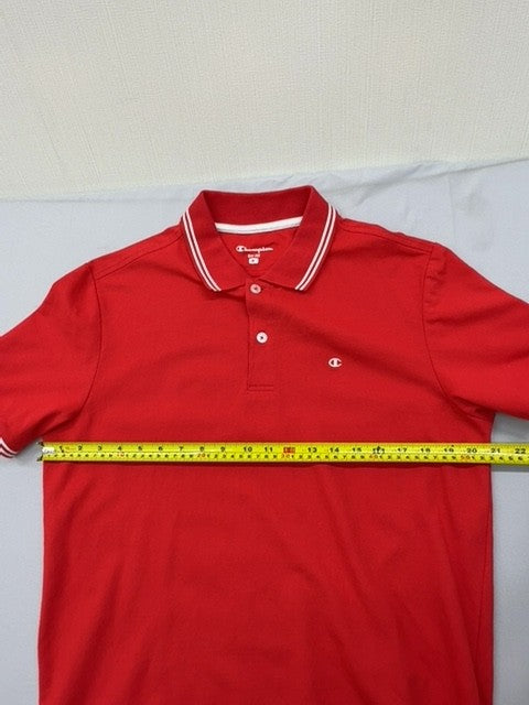 Champion Red Men's Polo Shirt M Short Sleeve Easy Fit White Piping Button