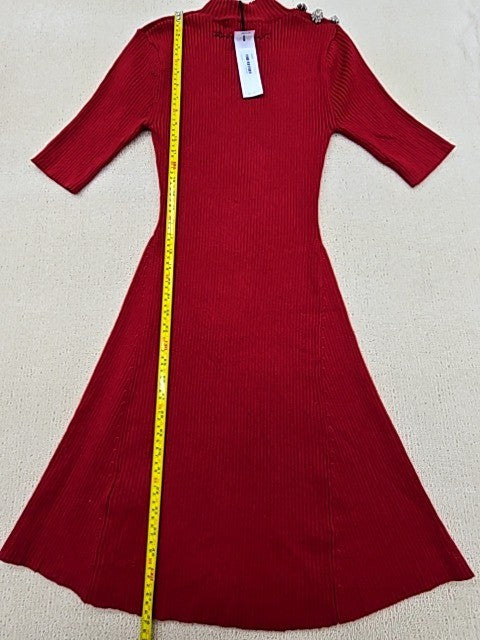 Karl Lagerfeld Red Midi Mock Neck Dress L Rib Knit Cut Out Logo
