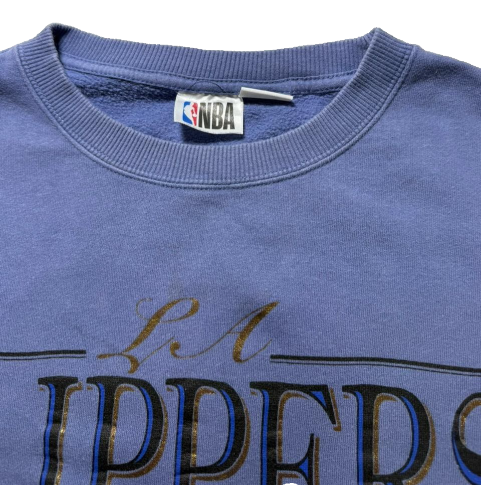 Vintage 90S La Clippers Nba Crewneck Sweatshirt Blue - Size M