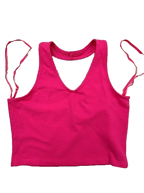 Sinsay Pink V-Neck Tank Top Women L Sleeveless Solid 7181-43X-L