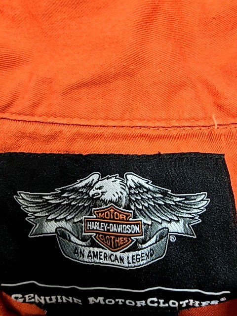 Harley-Davidson Men's Orange Flame Short Sleeve Button-Down Shirt Size M