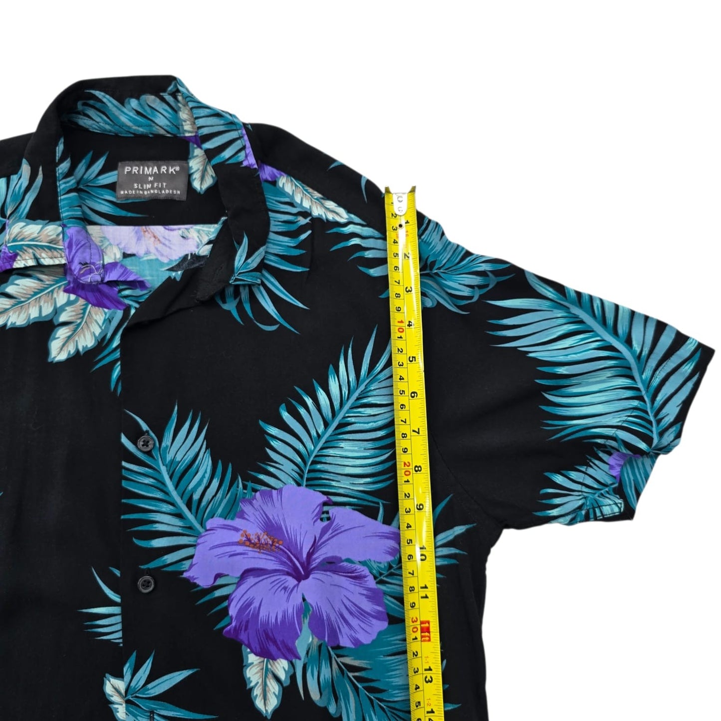 Primark Men's Black Tropical Floral Slim Fit Shirt Size M