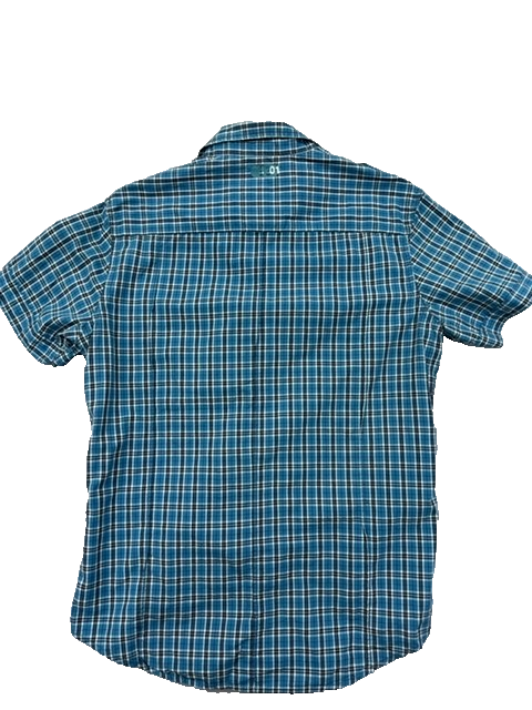 G-Star Women's Blue Check Short Sleeve Slim Shirt L Cotton Pockets