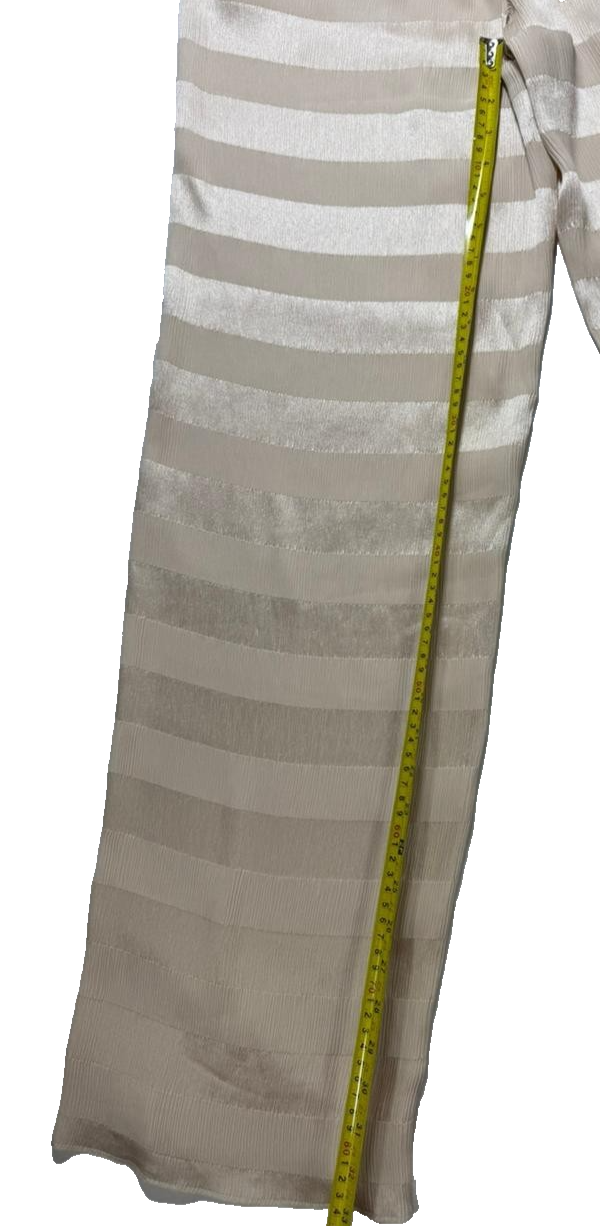 BNWT Giorgio Armani Women's Beige Striped Wide Leg Pants Size 42 Elastic Waist