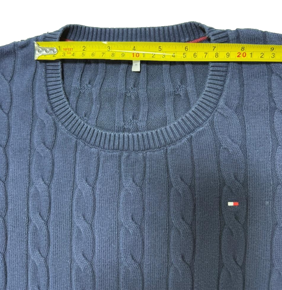 Tommy Hilfiger Blue Cable Knit Crew Neck Jumper - Size M