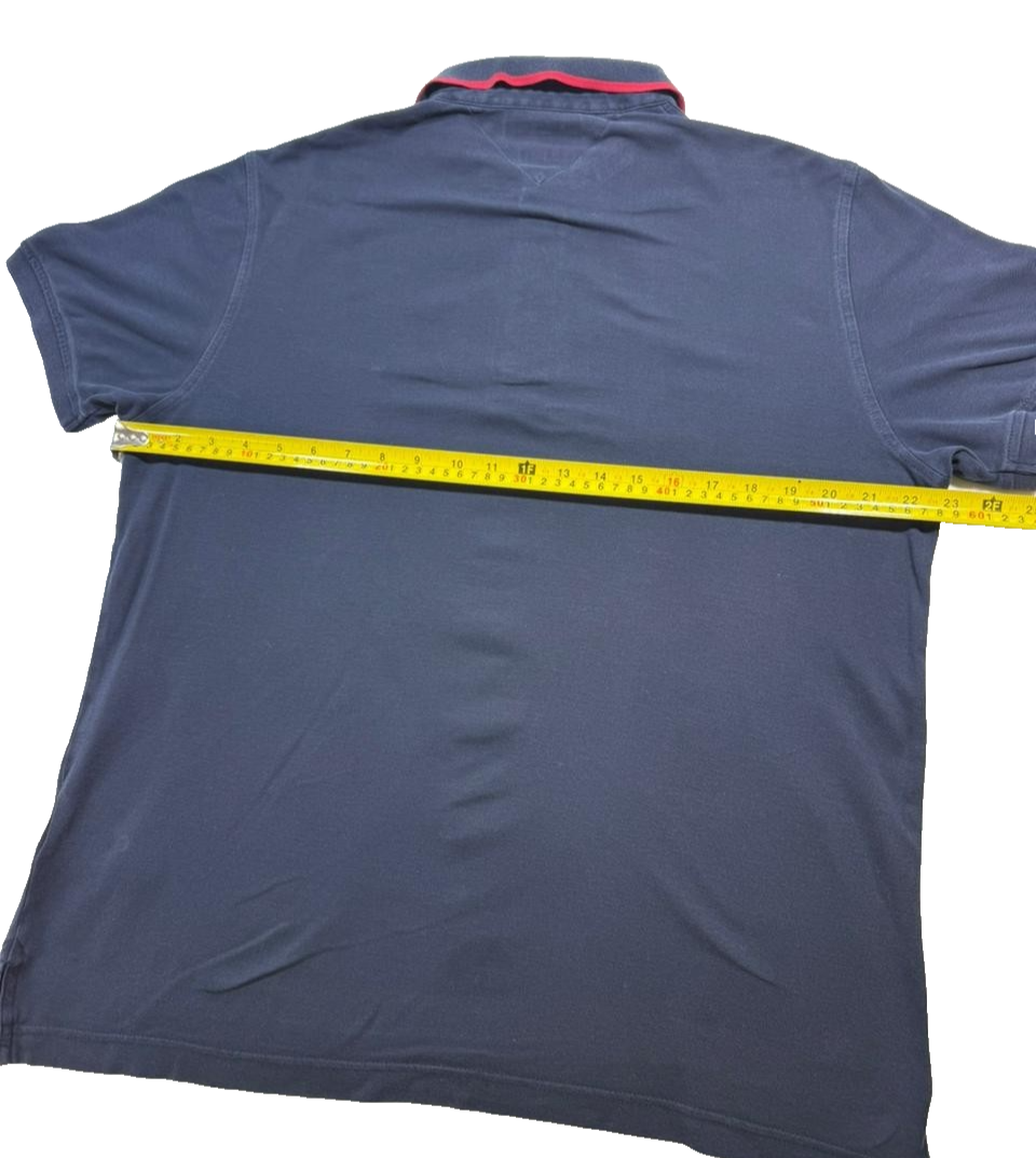Tommy Hilfiger Men's Navy Blue Slim Fit Polo Shirt Red Trim Size XL