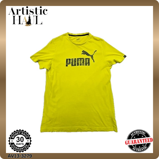 Puma Men's Yellow T-Shirt – Size L, Short Sleeve, Crew Neck