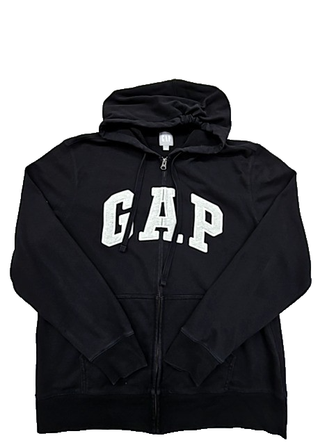 Gap Men's Black Zip-Up Fleece Hoodie Relaxed Fit Adult