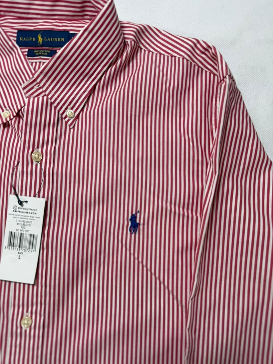 Ralph Lauren Men's Shirt Size L Red White Stripe Button Down Long Sleeve Classic