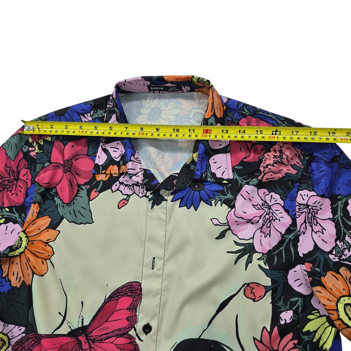 SHEIN Women's Multi-Color Skull Butterfly Floral Button-Up XL