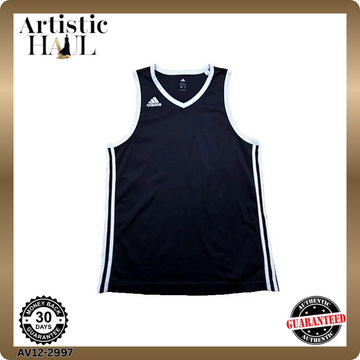 Adidas Unisex Black Striped V-Neck Sleeveless Tank Top Size L