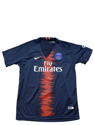 Nike Men's M Navy Striped Soccer Jersey Short Sleeve V-Neck Dri-FIT