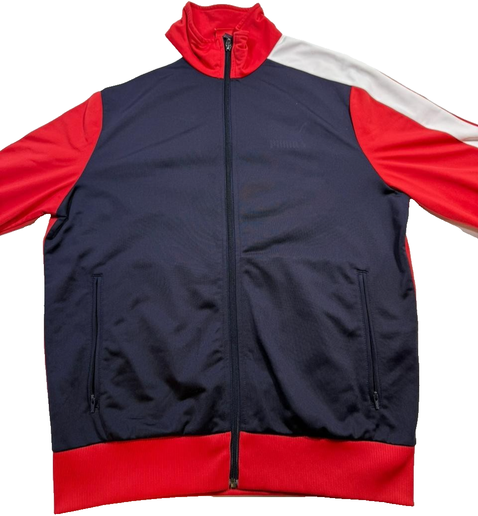 vintage-style red, white, and navy blue track jacket - size M