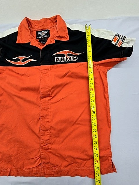 Harley-Davidson Men's Orange Flame Short Sleeve Button-Down Shirt Size M