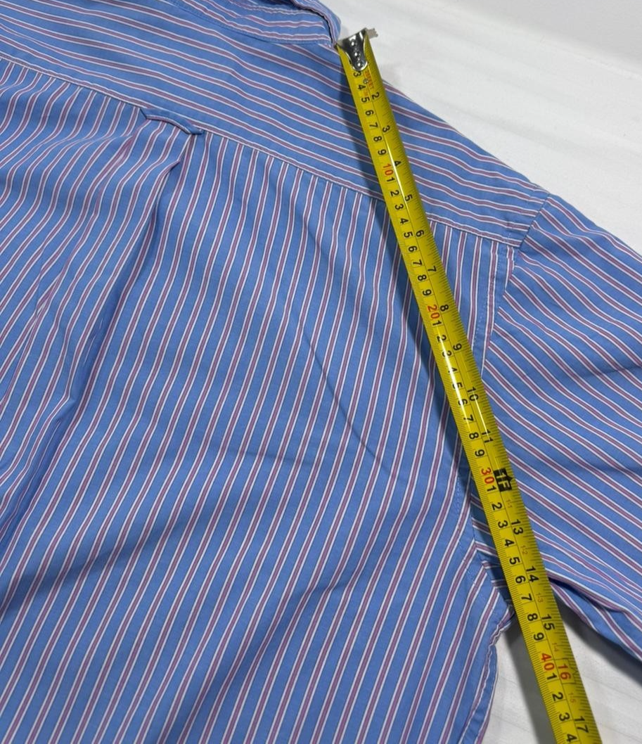 Izod Men's Blue Pink Striped Long Sleeve Button Shirt Size L